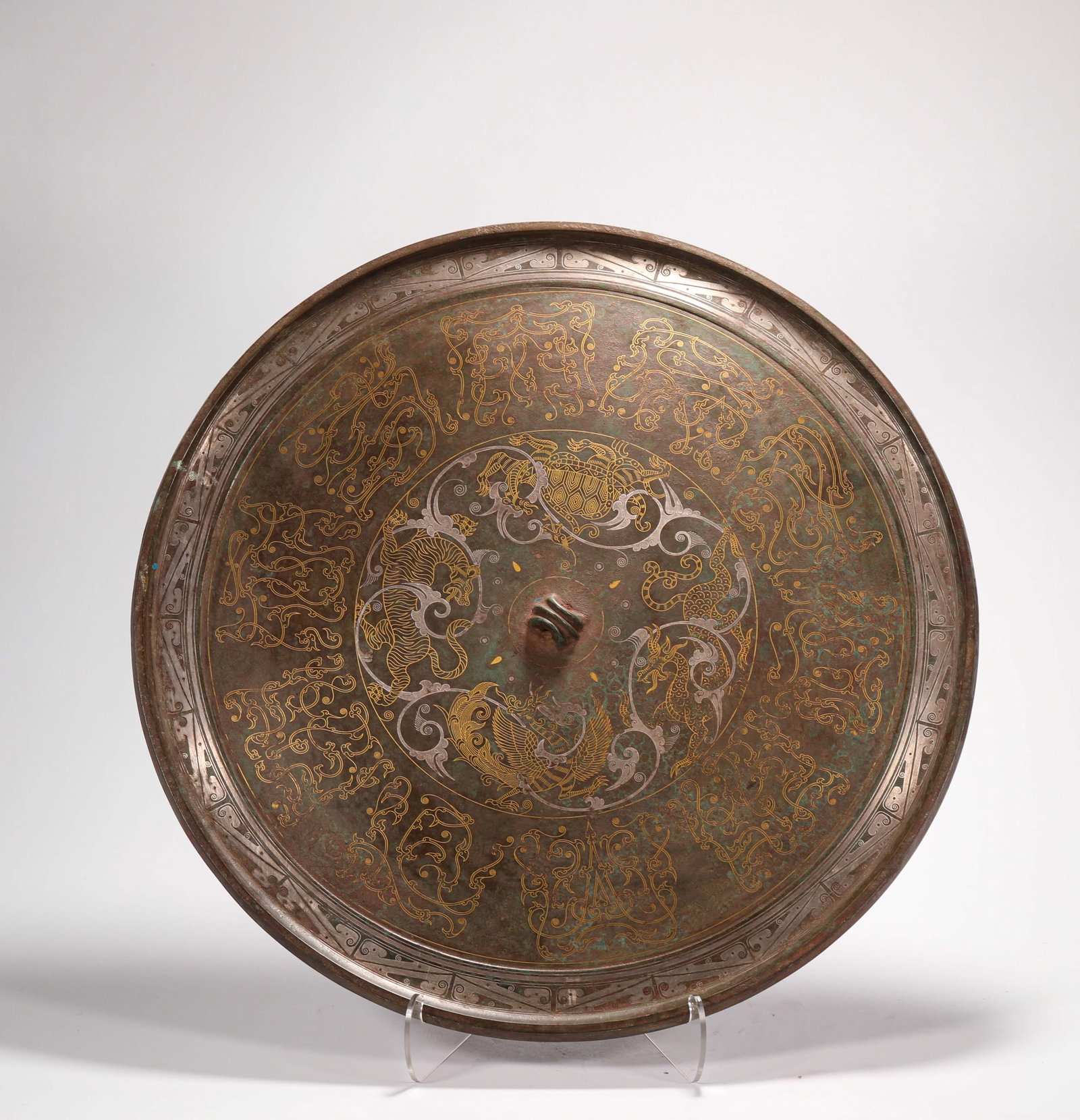 FOUR DIVINE MIRRORS OF COPPER INLAID WITH GOLD FROM THE HAN DYNASTY (1 of 9)