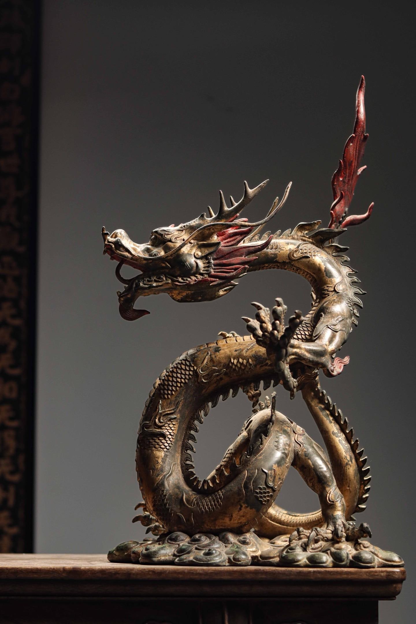 GILDED BRONZE OF THE MING DYNASTY * DRAGON: Weight:10000g H:44.6 W:28T:29cm