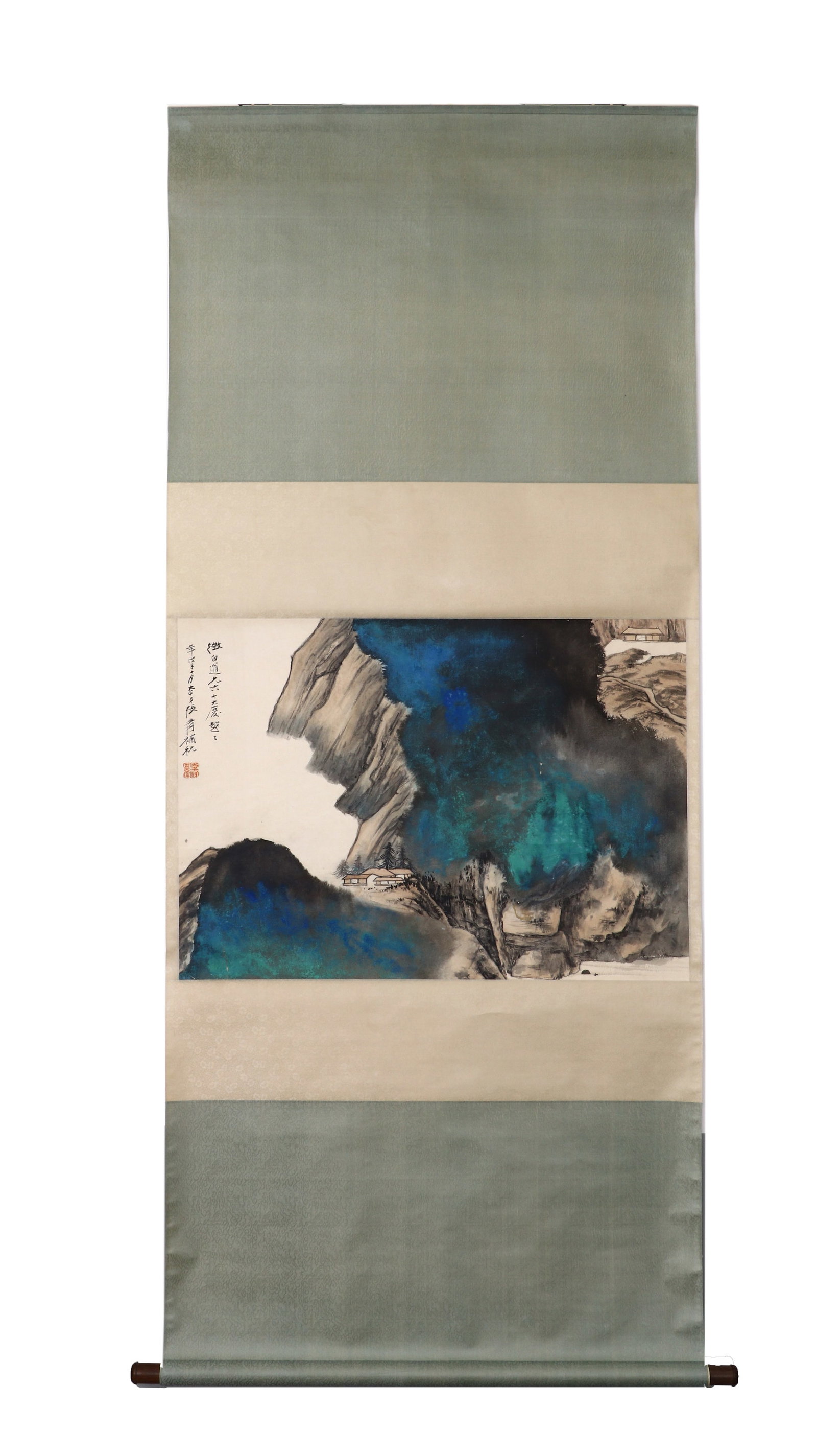 ZHANG DAQIAN'S "CLOUDS RISING AND MOUNTAINS GREEN": H:87cm(34.25in) W:62cm(24.41in)