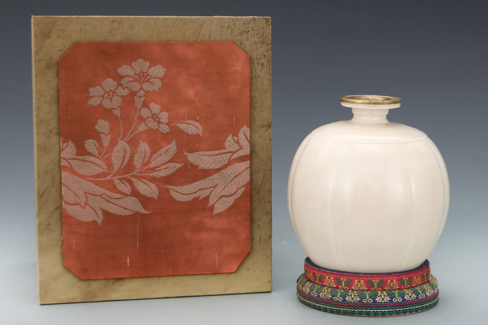 A Ding Ware White Glazed Vase With Gilt Mount: A Ding Ware White Glazed Vase With Gilt Mount. Dimensions: 5.71in x 5.32in.