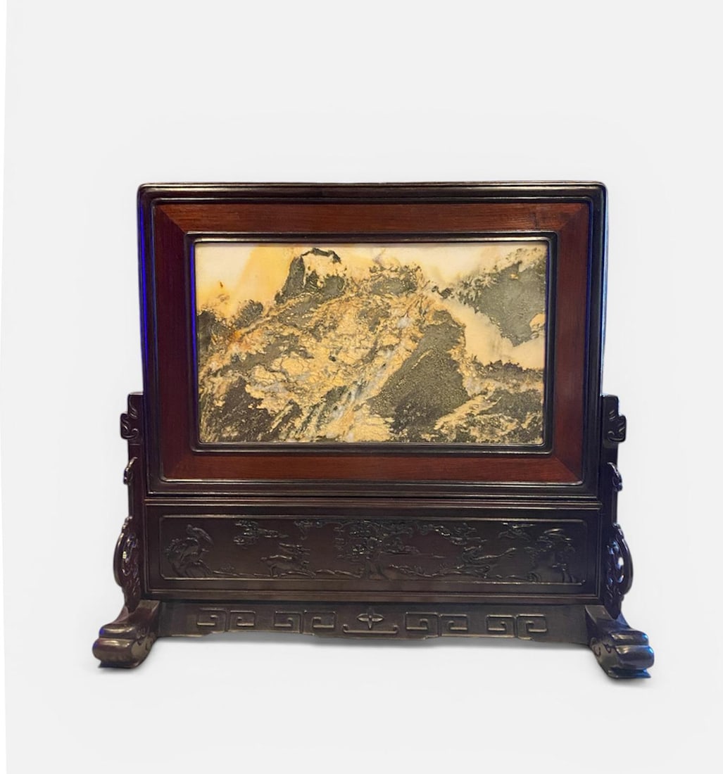 Chinese Hardwood Table Screen with Marble Inlay (1 of 9)