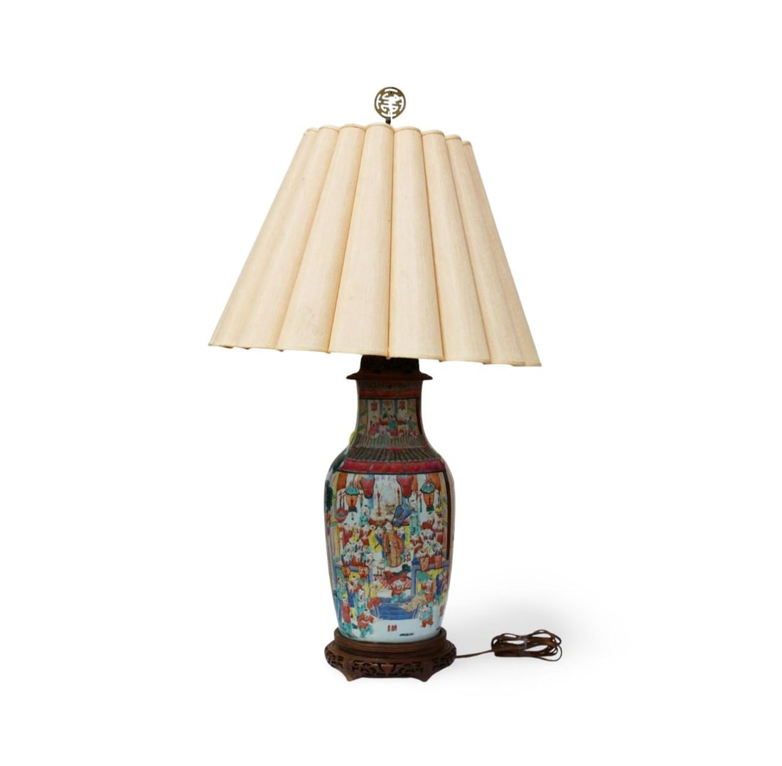 An Antique Famille Rose Porcelain Light: An Antique Famille Rose Porcelain Light. Dimension: 36.25" x 21".