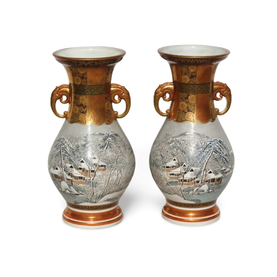 A Pair of Porcelain Vases with Landscape Motif: A Pair of Porcelain Vases with Landscape Motif. Dimension: 14.25" x 7".