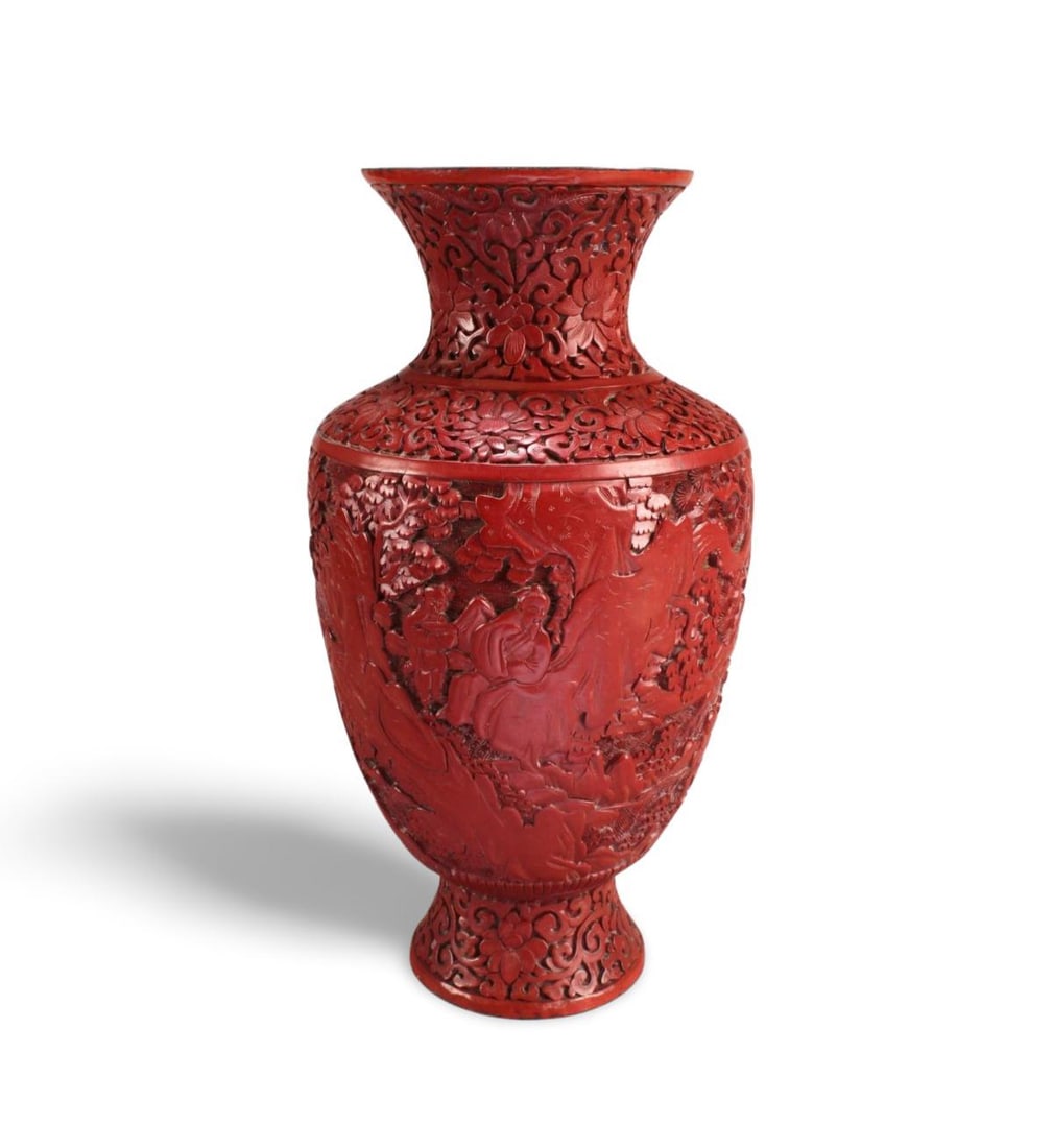 Antique Chinese Carved Cinnabar Vase (1 of 4)