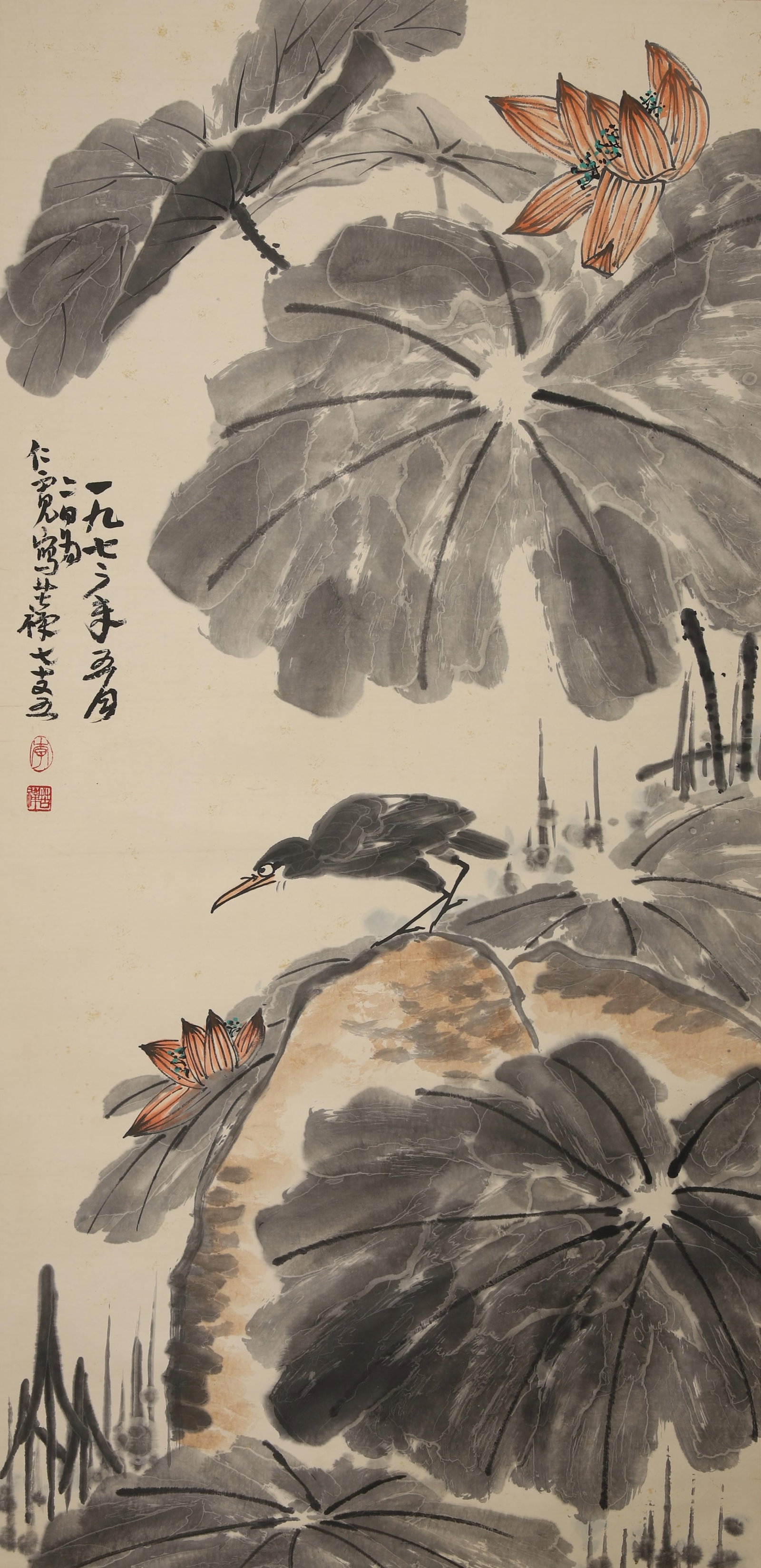A Hanging Scroll Attributed to Li Kuchan: A Hanging Scroll Depicting Flower and Bird Attributed to Li Kuchan. Dimensions: 53.94 inches x 26.77 inches.