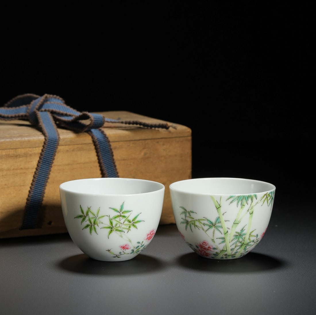 Pair of Famille-Rose Bamboo Cups: Pair of Famille-Rose Bamboo Cups. Diam.2.36" Height:1.57"