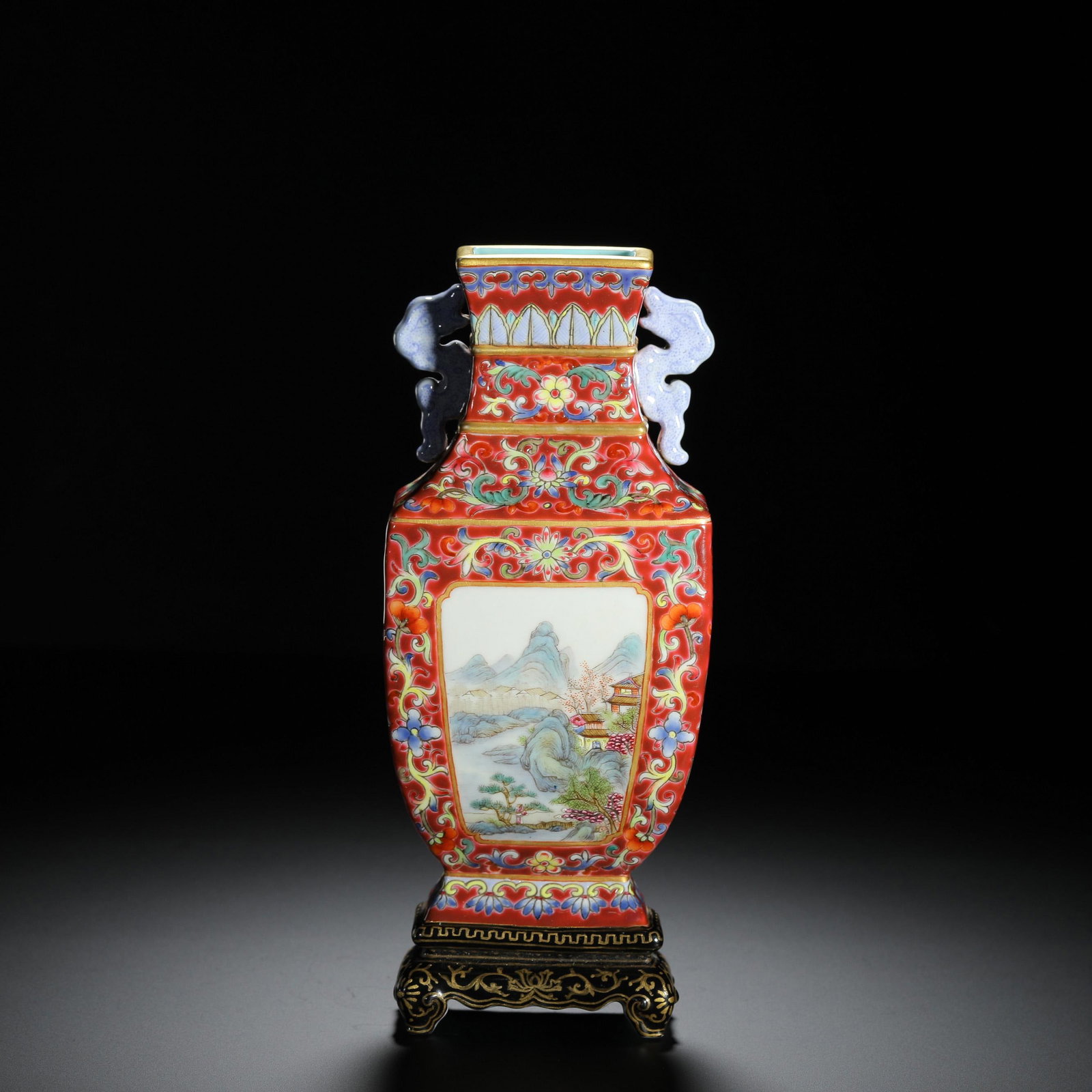 Red-Ground Landscape Wall Vase (1 of 7)