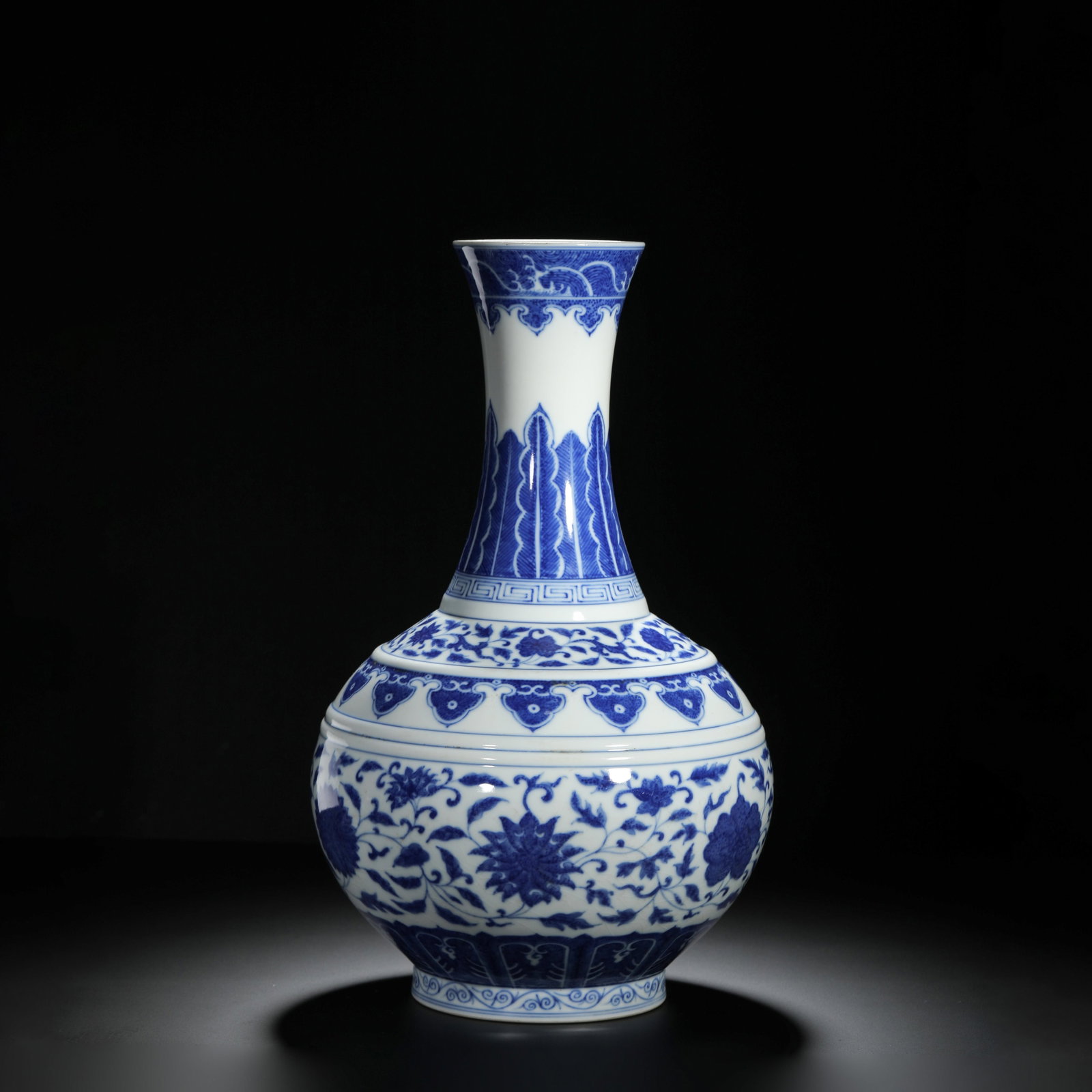 Blue and White Lotus Presentation Vase: Blue and White Lotus Presentation Vase. Length:9.25" Height:15.35"