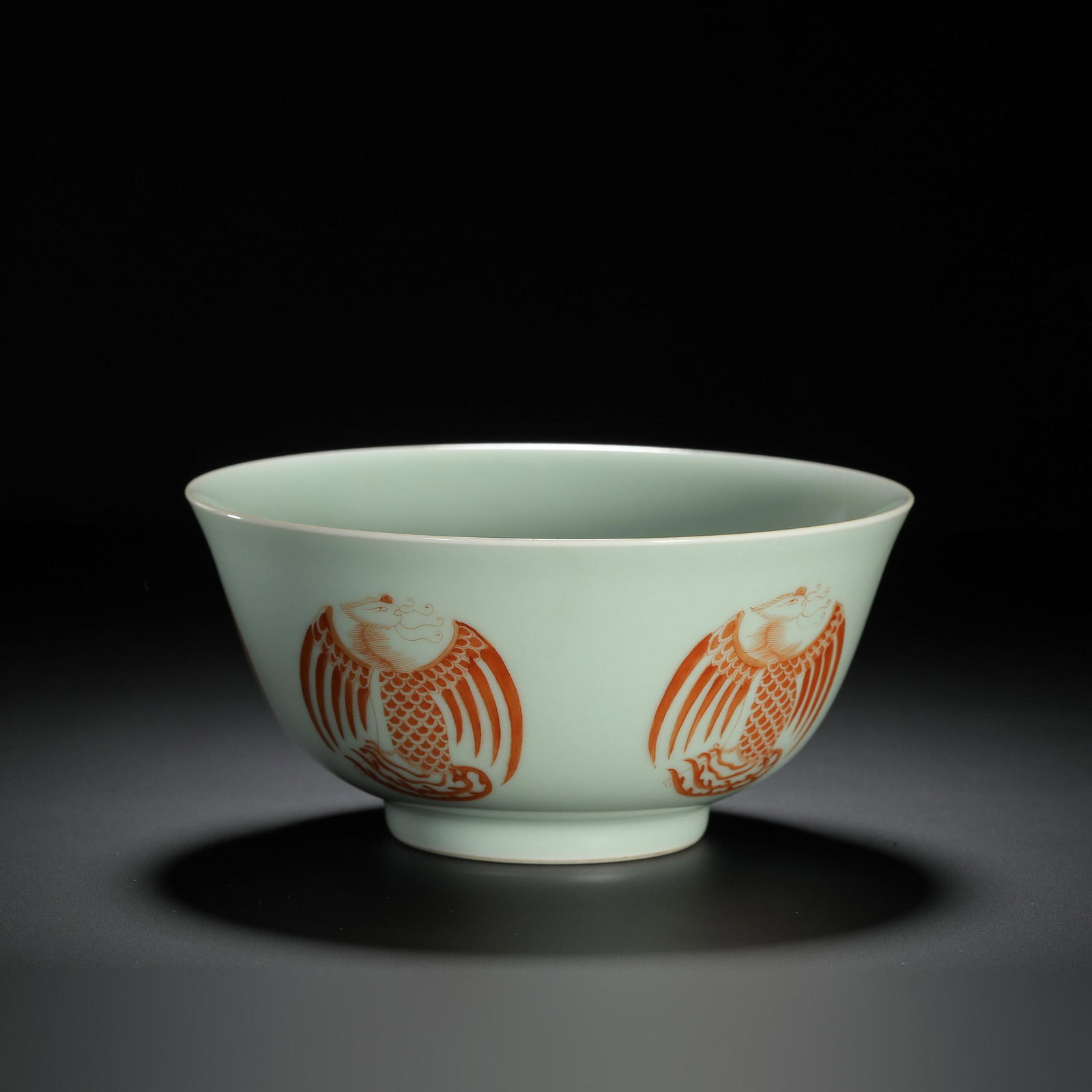 Bean-Green Glazed Phoenix Medallion Bowl: Bean-Green Glazed Phoenix Medallion Bowl. Diam.5.71" Height:2.76"