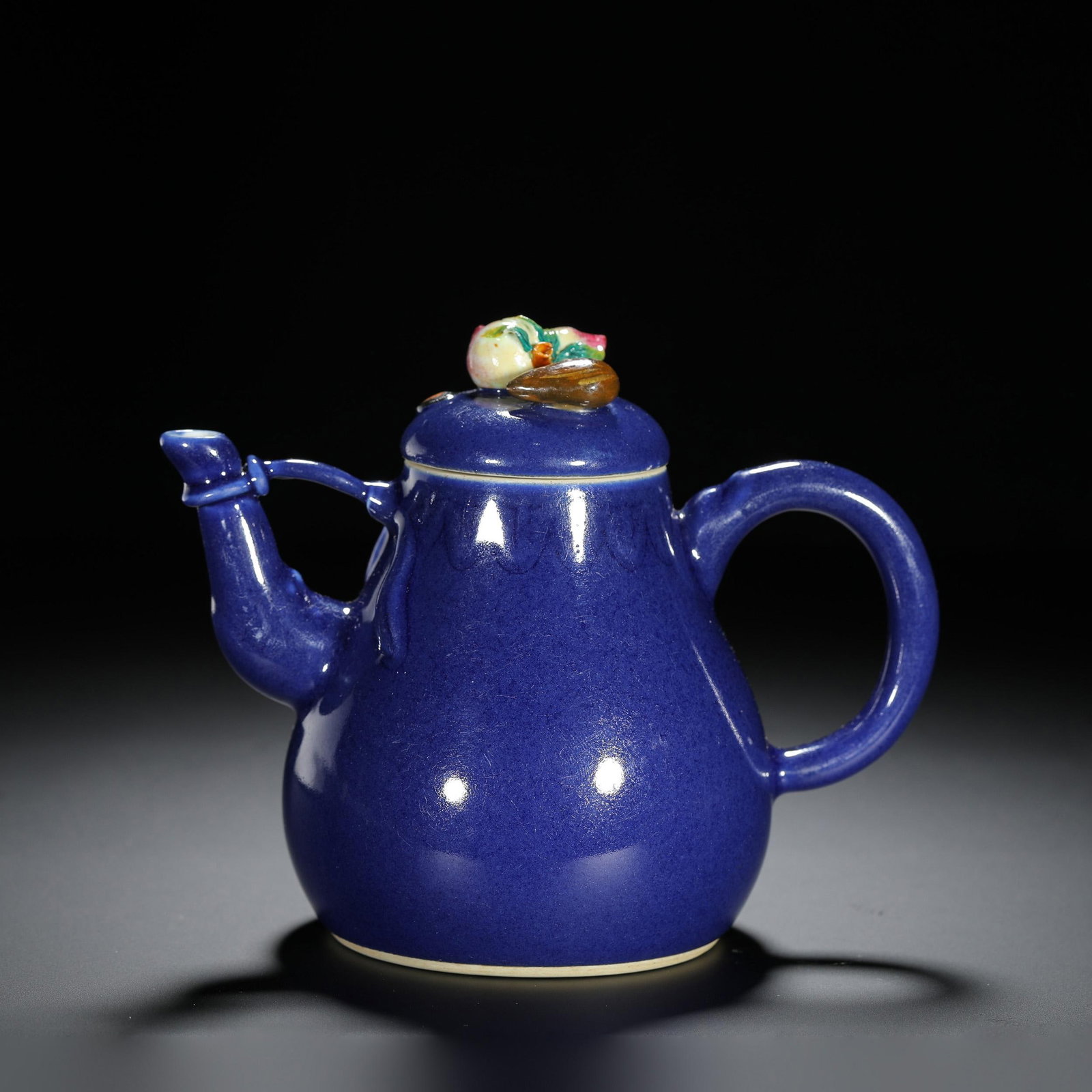 Blue-Glazed Teapot: Blue-Glazed Teapot. Length:5.91" Width:3.54" Height:4.72"