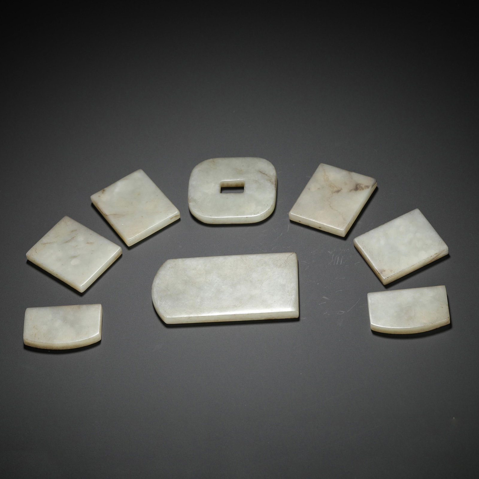 Set of White Jade Appliques: Set of White Jade Appliques. Diam.1.50"-2.95"