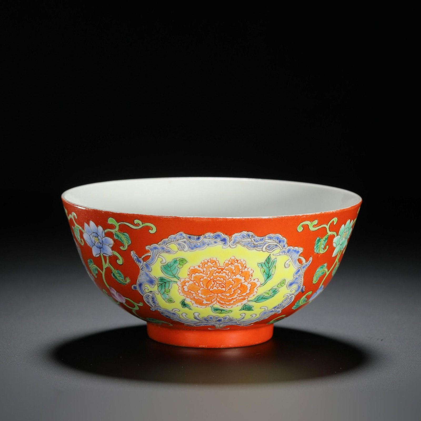 Red-Ground Reserved Panel Floral Bowl: Red-Ground Reserved Panel Floral Bowl. Diam.4.92" Height:2.28"