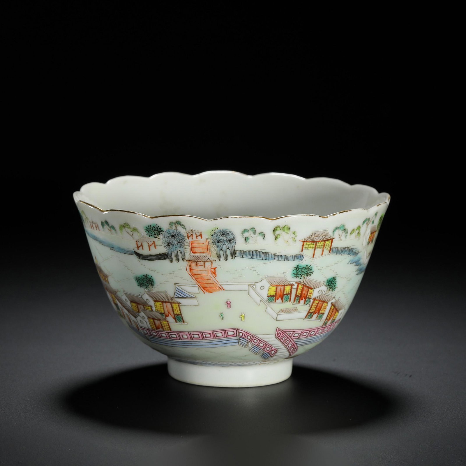 Famille-Rose Figural Inscribed Poem Bowl: Famille-Rose Figural Inscribed Poem Bowl. Diam.4.33" Height:2.44"