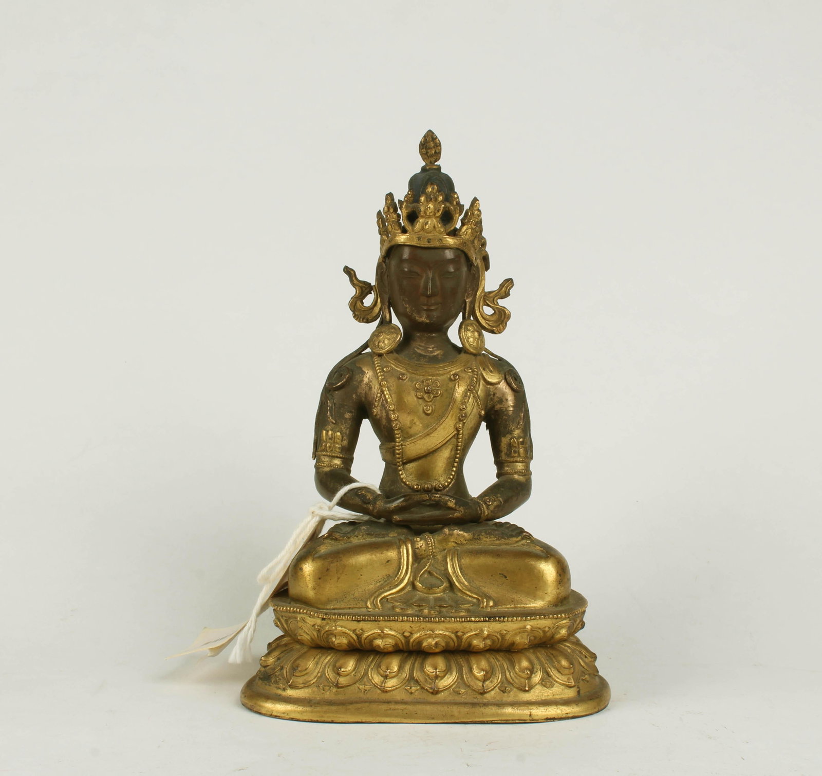 18th Century Tibetan Gilt Bronze Bodhisattva Statu: 18th Century Tibetan Gilt Bronze Bodhisattva Statue, with a removable tiara crown. Height: 7"