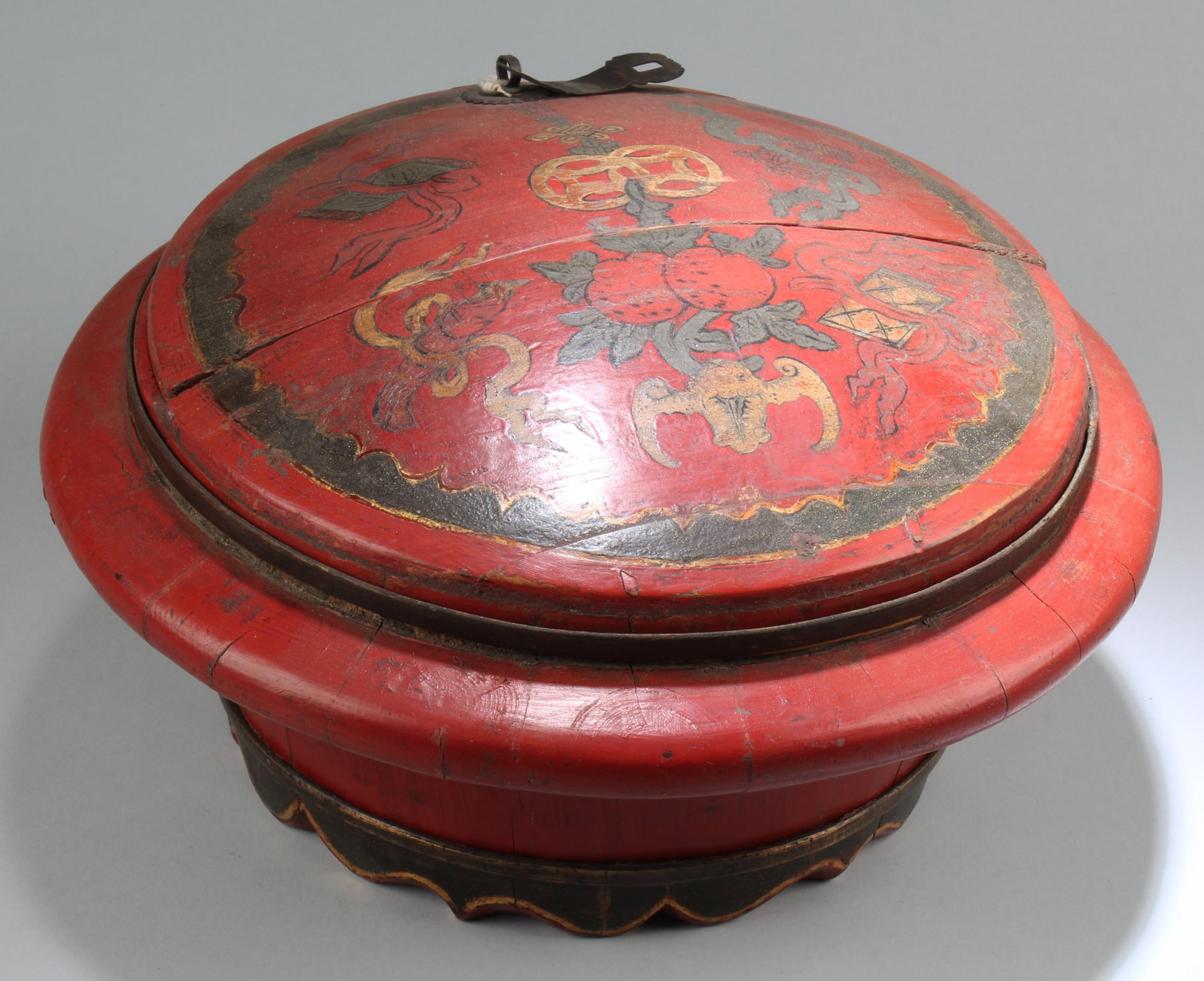 Antique Chinese Wooden Round Container: Antique Chinese Wooden Round Container. Diameter: 13"