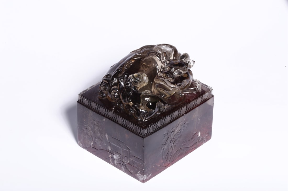 A Smoky Quartz Dragon Seal: Height: 3.35in; Length: 3.39in; Width: 2.99in; Weight: 2.47lbs.