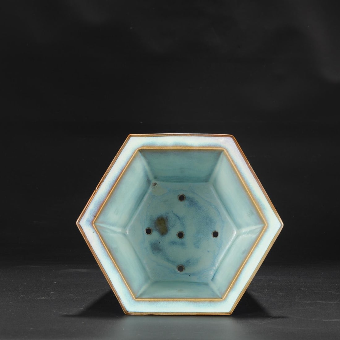 A Jun Ware Purple-Red Hexagonal Planter Set - 6