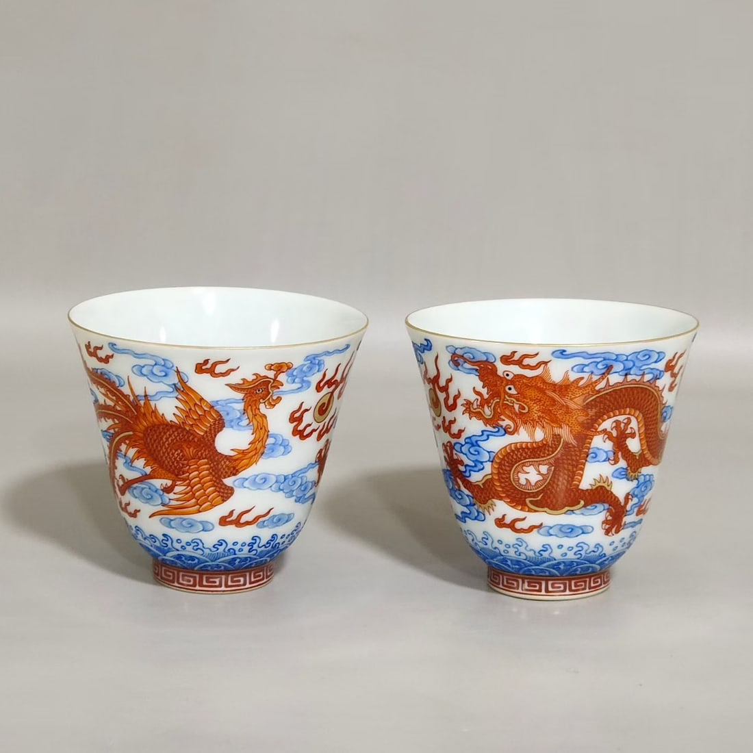 A Pair of Dragon-and-Phoenix Cups: Height: 2.24in; Diameter: 2.48in.