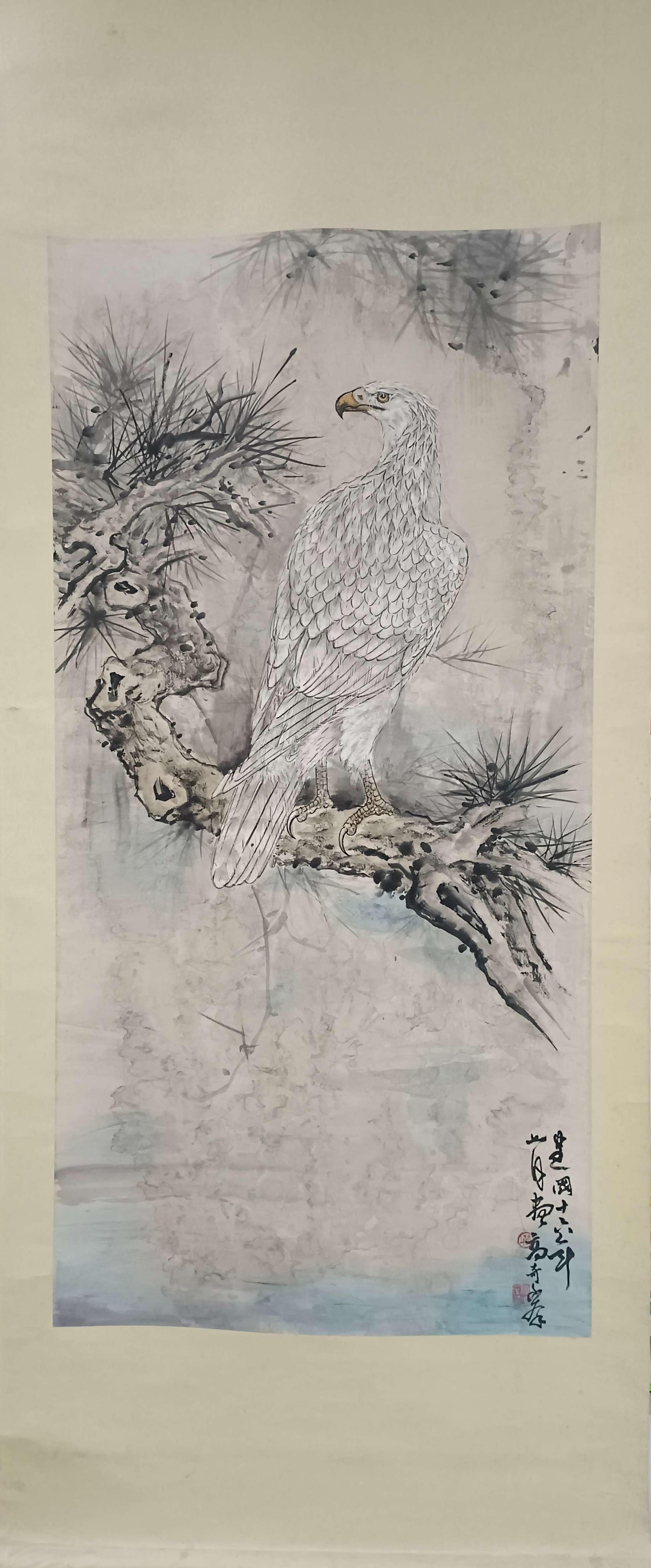 A Hanging Scroll Depicting an Eagle: Dimensions: 53.94in x 26.77in.