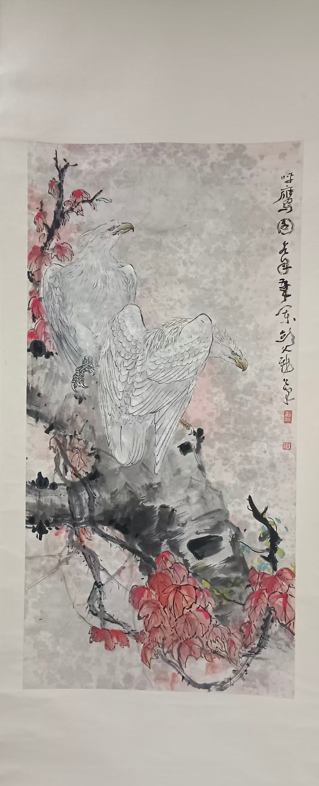 A Hanging Scroll Depicting an Eagle: Dimensions: 54.33in x 26.77in.