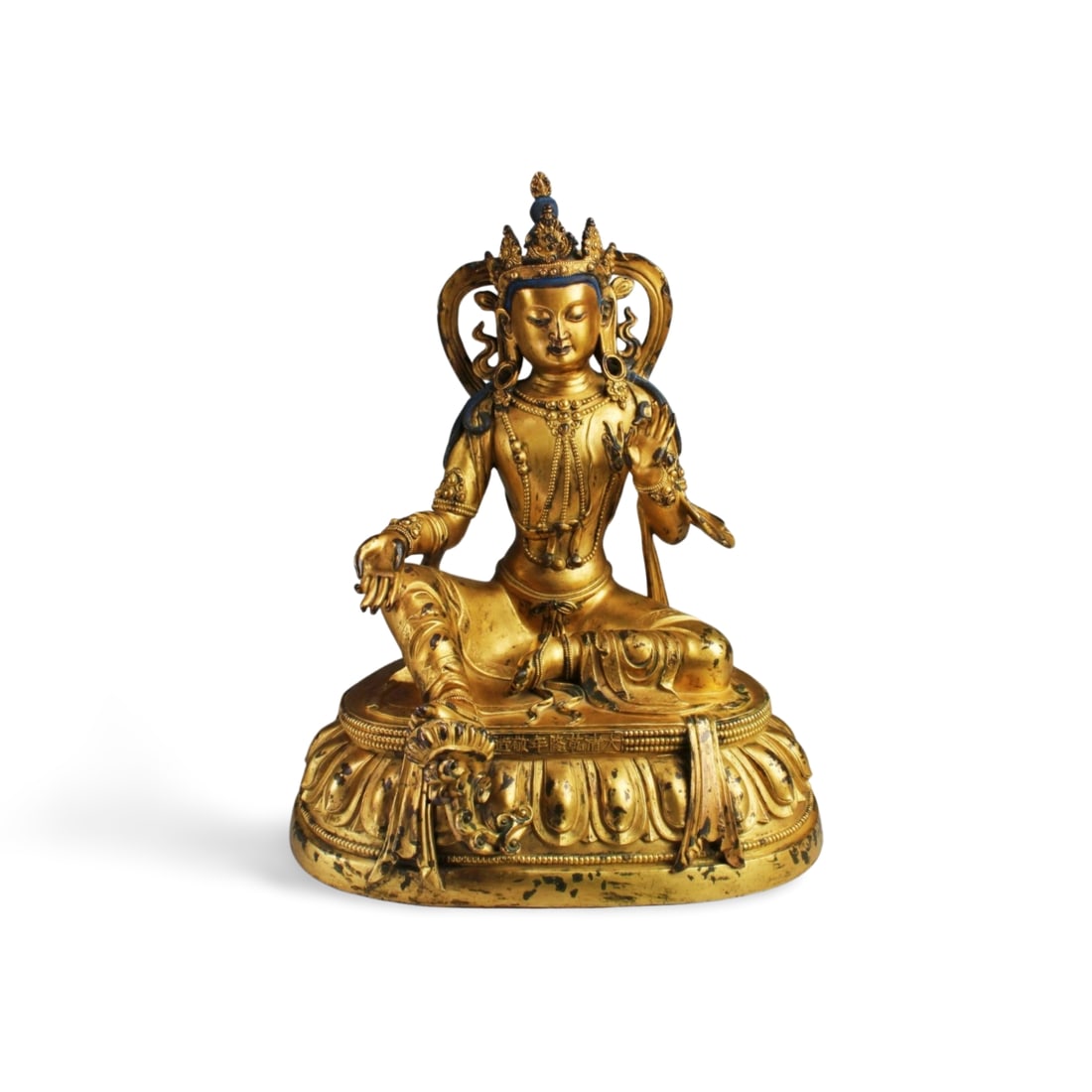 Qing Dynasty Gilt Bronze Bodhisattva Statue: Qing Dynasty Gilt Bronze Bodhisattva Statue. 'QianLong' mark on the front. Height: 15.5" Weight: 26 lb