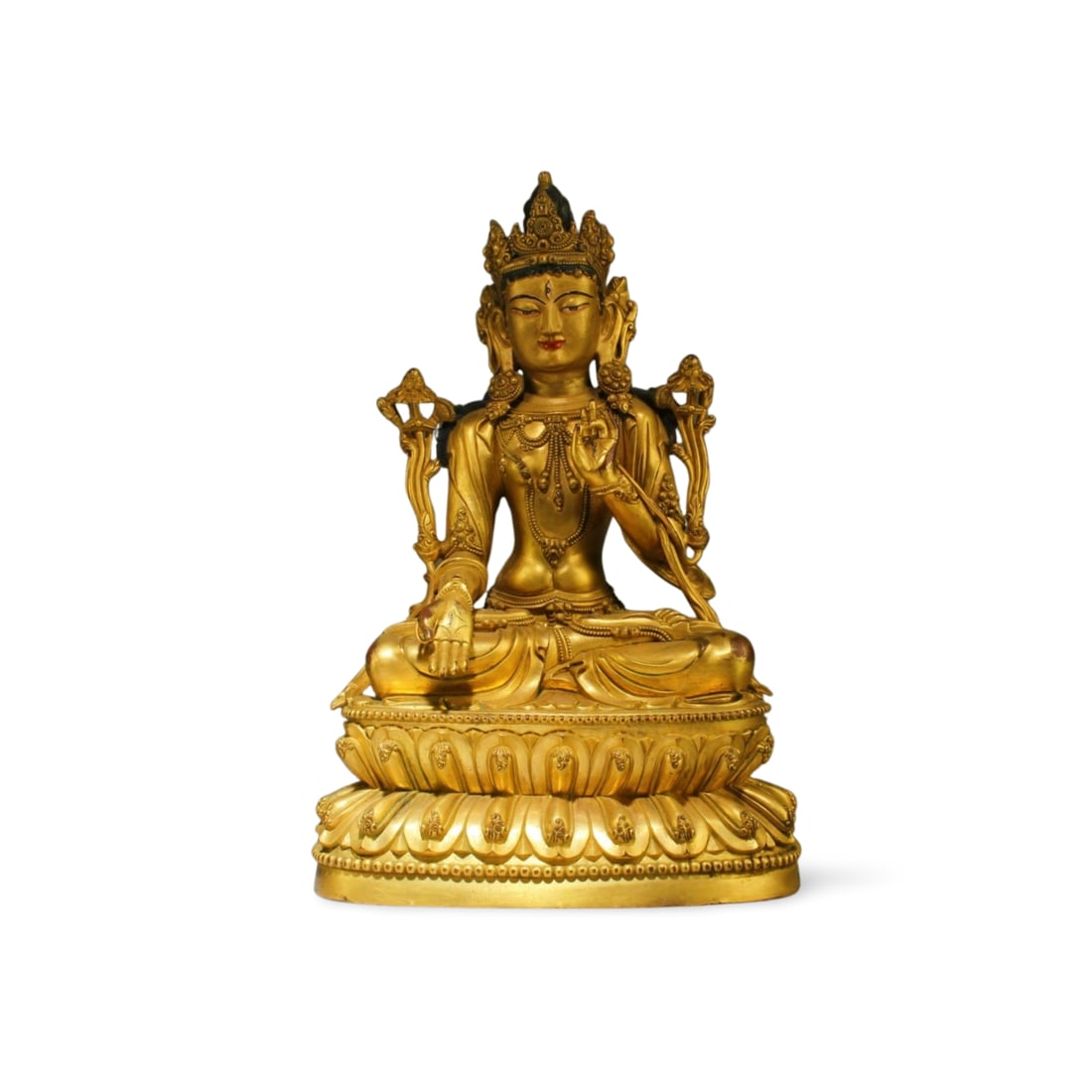Chinese Gilt Bronze Bodhisattva Buddha Statue: Chinese Gilt Bronze Bodhisattva Statue. 'YongLe' mark. Height: 10"
