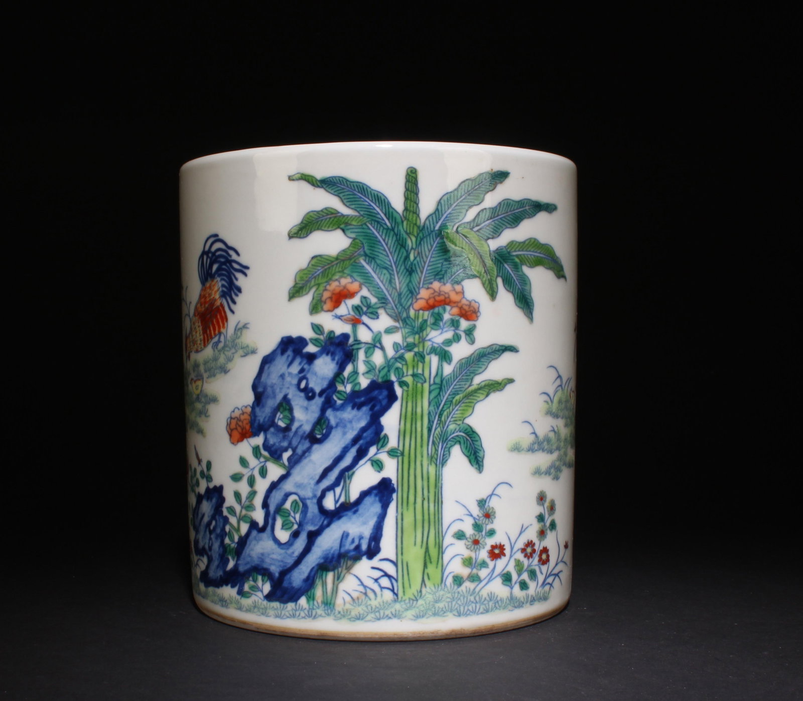 A Doucai Brush Pot: A Doucai Brush Pot. Dimensions: 5.5" x 6".