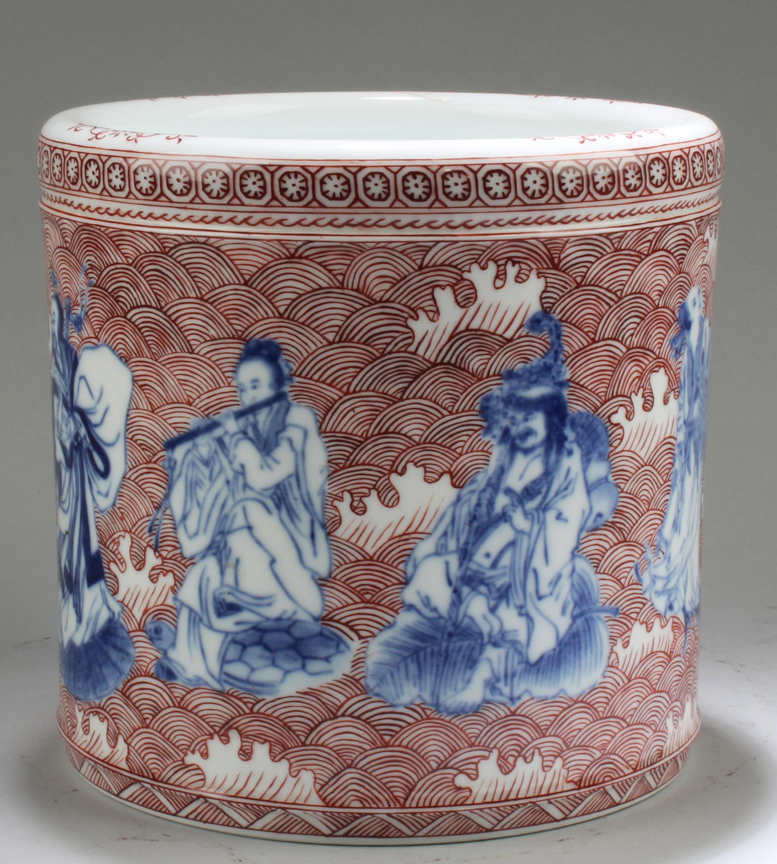 A Porcelain Brush Pot: A Porcelain Brush Pot. Height: 7.25"