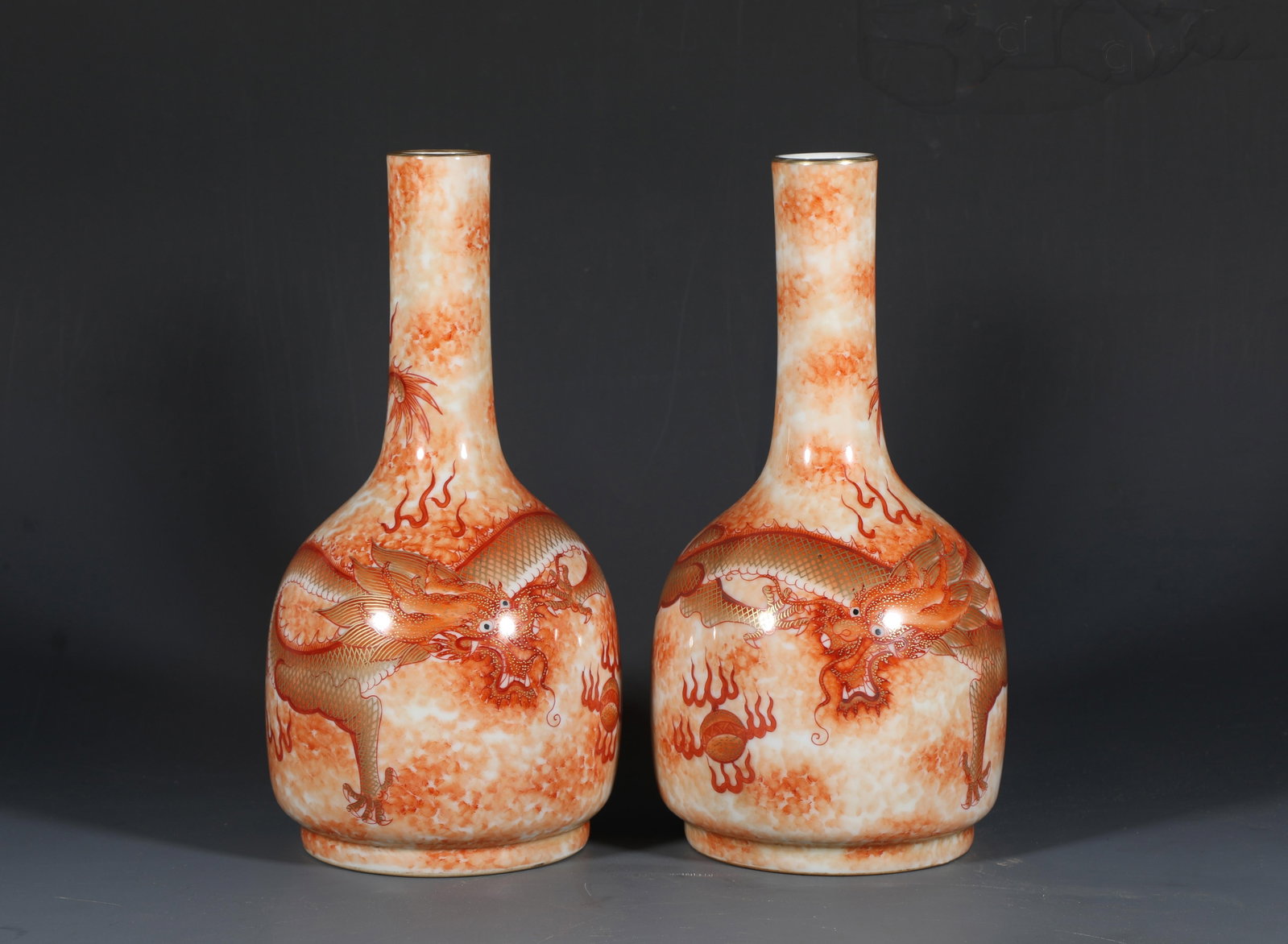 A Pair of Porcelain Vases: A Pair of Porcelain Vases. Dimensions: 9.5" x 4.5".
