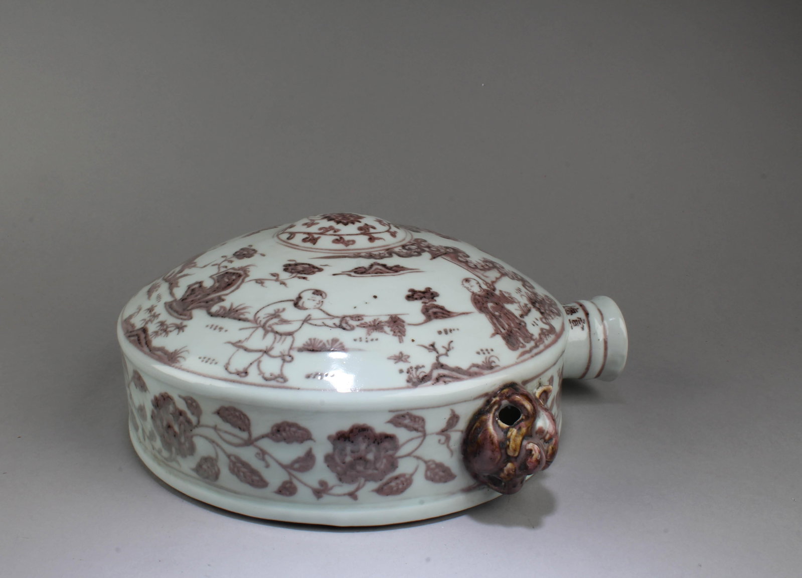 Chinese Iron Red Moonflask Vase: Chinese Iron Red Moonflask Vase. 'XuanDe' mark. Length: 12"