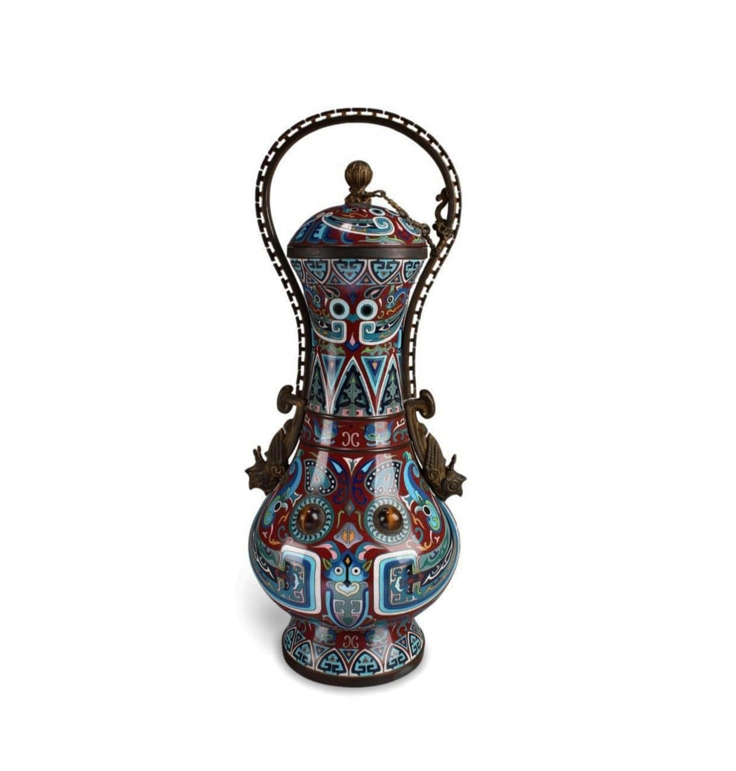 A Cloisonne Vase with Lid: A Cloisonne Vase with Lid. Height: 19.5"