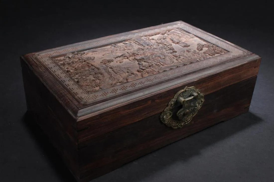 Chinese Hardwood Rectangular Box: Chinese Hardwood Rectangular Box. Length: 9.25" Width: 5.75" Height: 3"