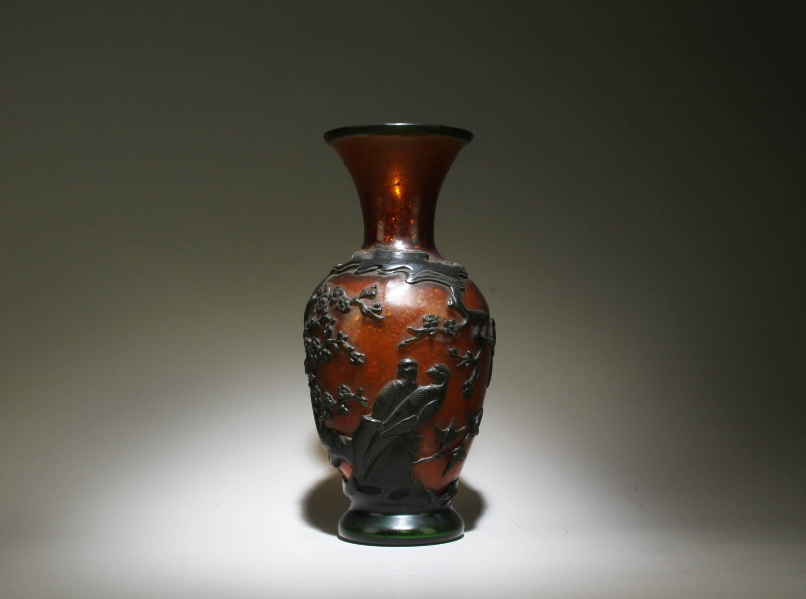 A Peking Glass Vase: A Peking Glass Vase. Dimensions: 10.6" x 5".