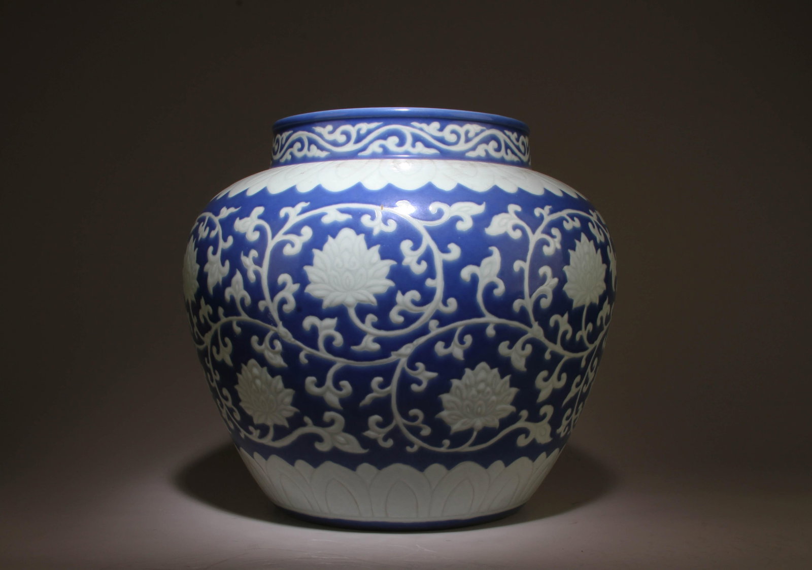 A Blue and White Jar: A Blue and White Jar . Dimensions: 13" x 12".
