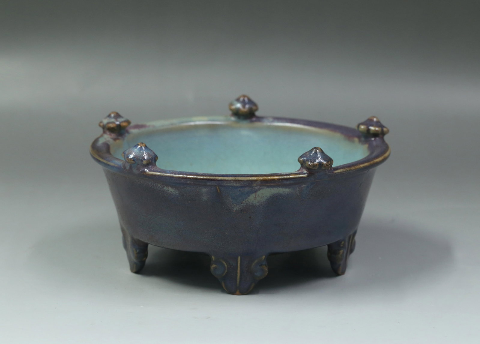 A Jun Ware Incense Burner: A Blue and White Dragon Meiping Vase. Dimensions: 3.75" x 4.6".