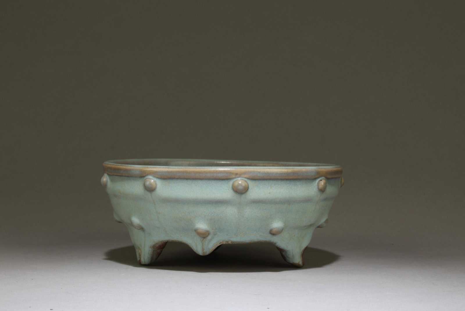 A Chinese Junyao Tripod Brush Washer: A Chinese Junyao Tripod Brush Washer. Dimensions: 2.25" x 5.5".