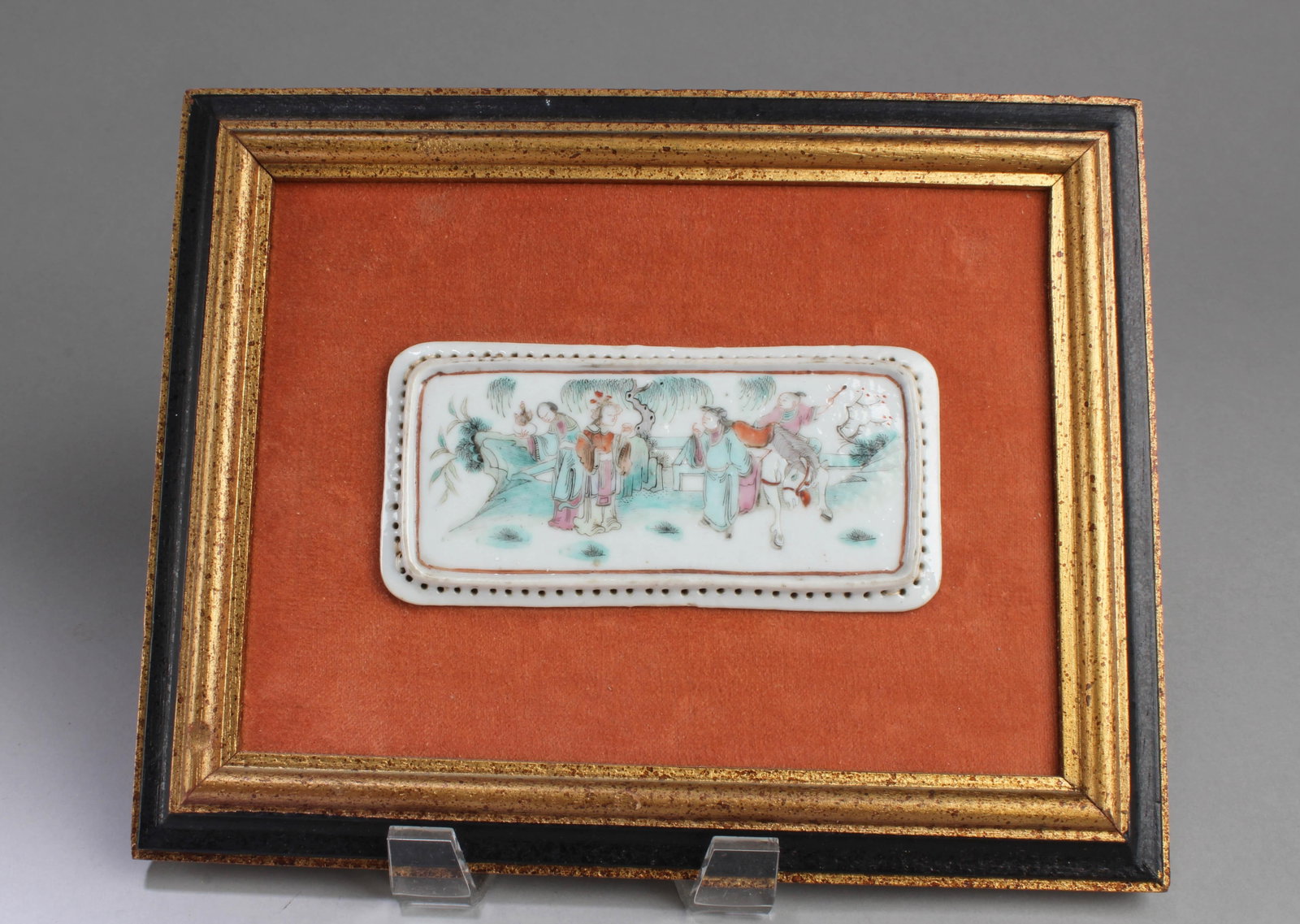Antique Framed Porcelain Plaque: Antique Framed Porcelain Plaque. Length: 9.5" Height: 7.5" (Frame)