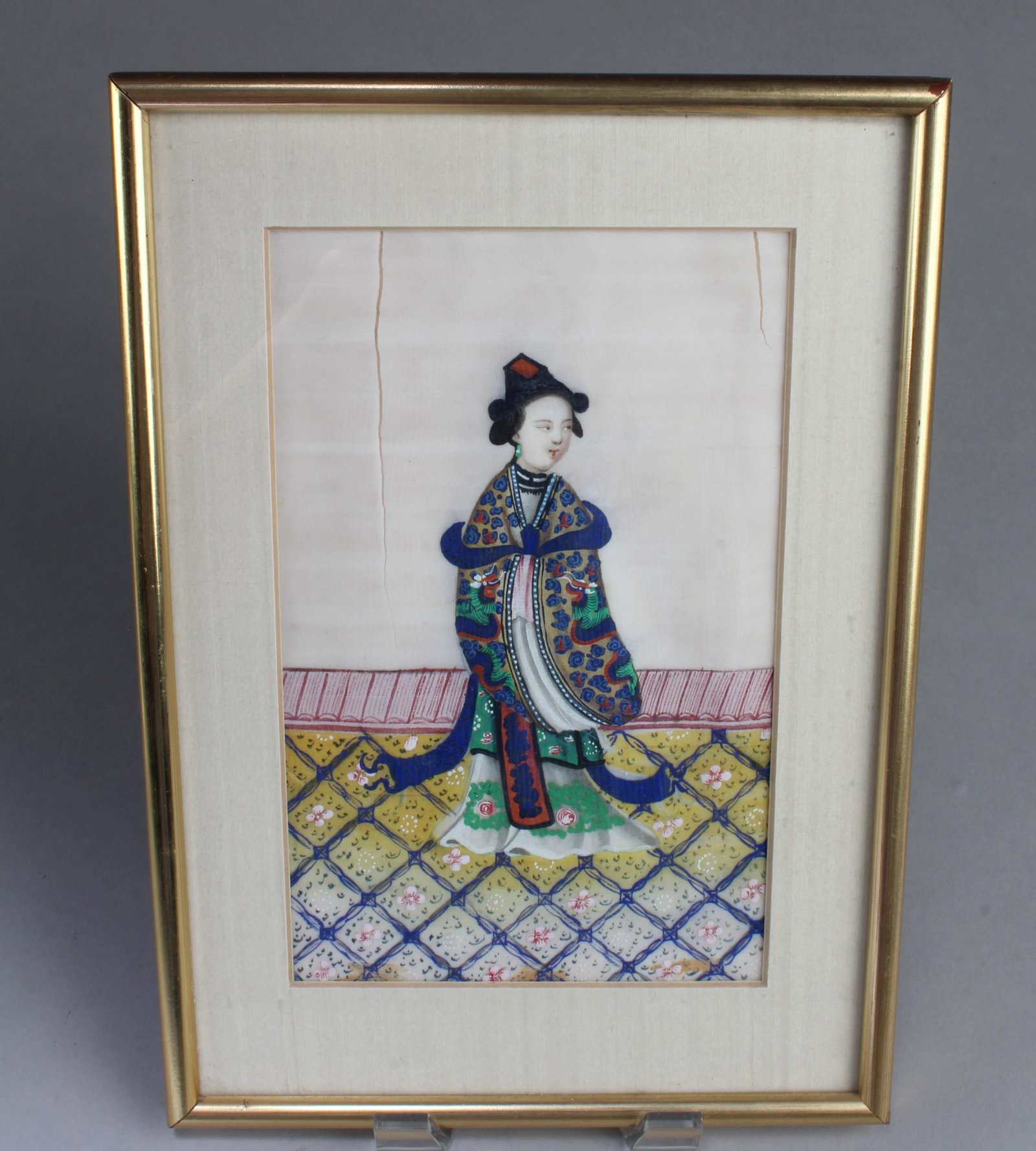 A Framed Painting in Silk: A Framed Painting in Silk. Length: 7.8" Height: 11" (Frame)