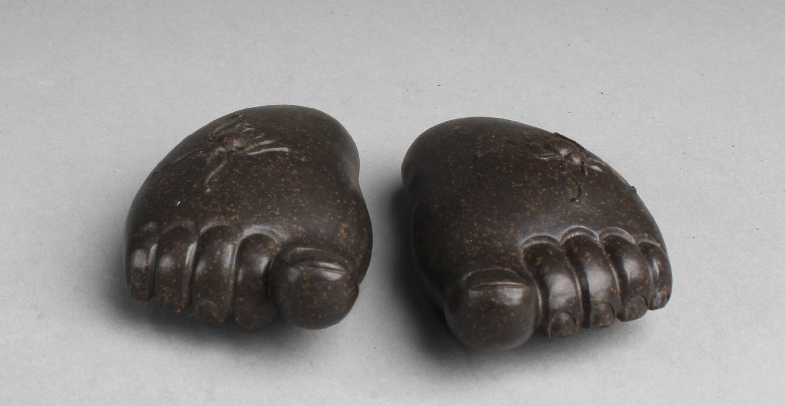A Pair of Zisha Feet Shaped Ornament: A Pair of Zisha Feet Shaped Ornament. Height: 2.5"