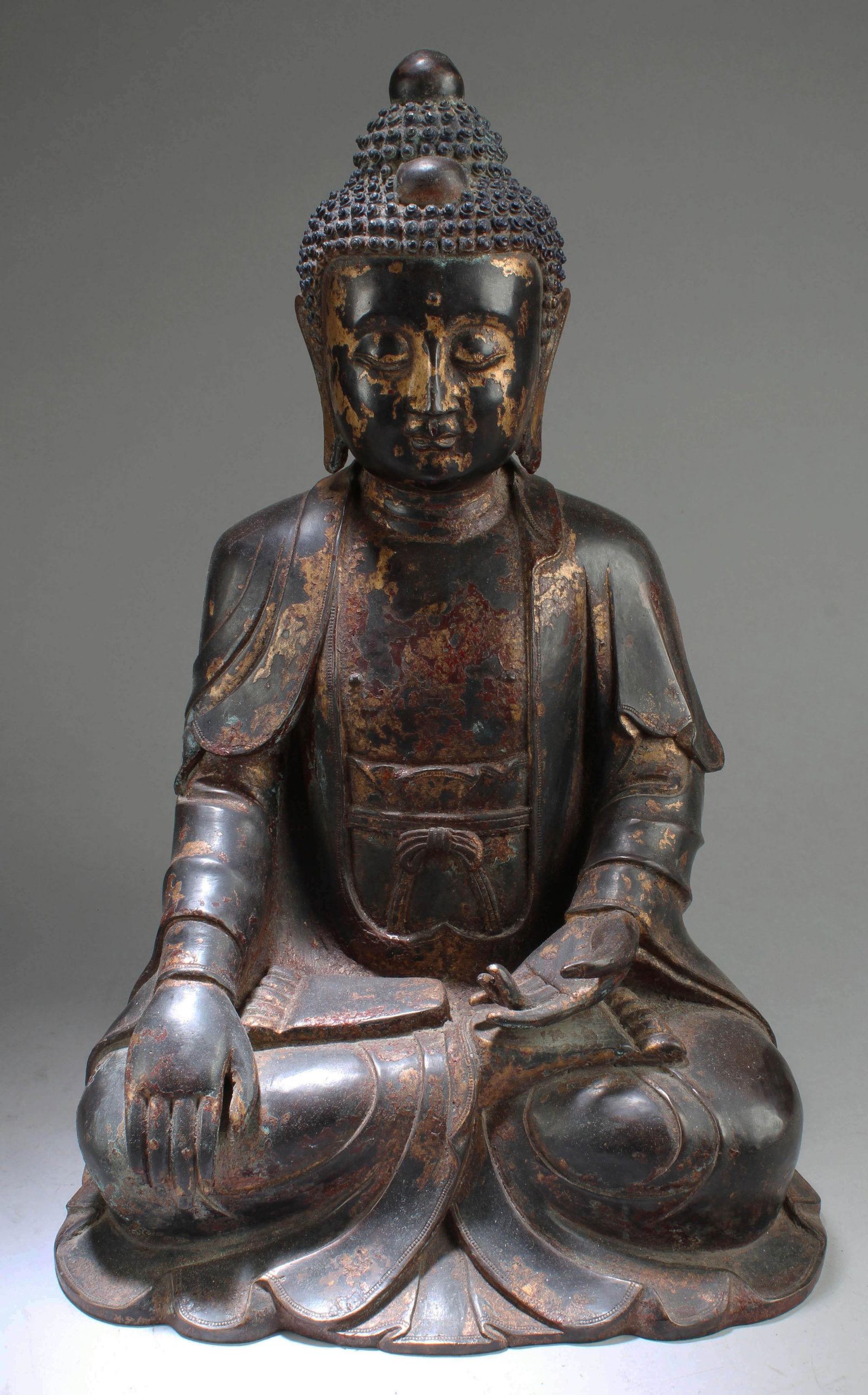 Chinese Gilt Bronze Buddha Statue: Chinese Gilt Bronze Buddha Statue. Height: 19"