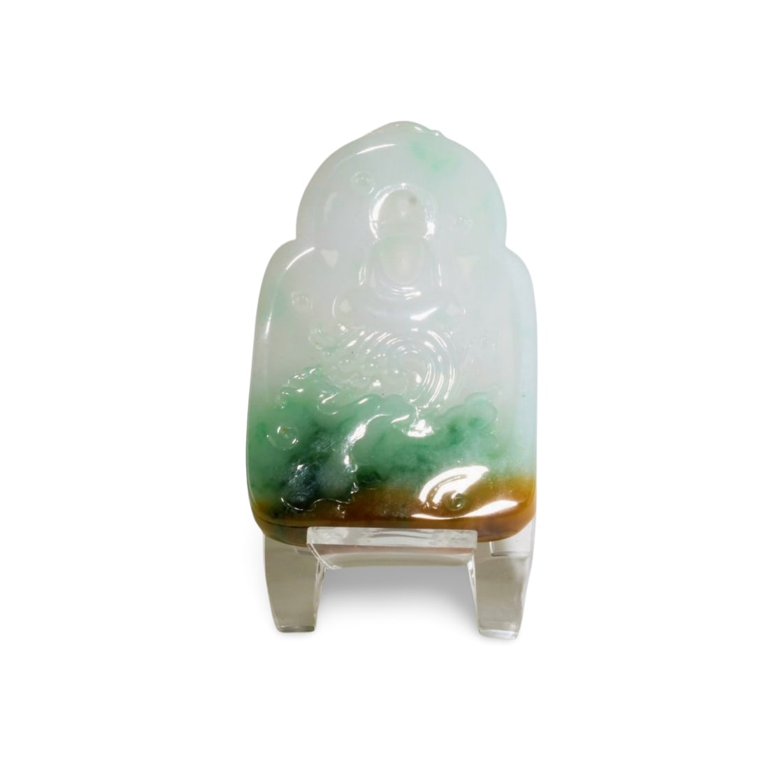 A Tri-color Jadeite Jade Pendant: A Tri-color Jadeite Jade Pendant. Height: 3"