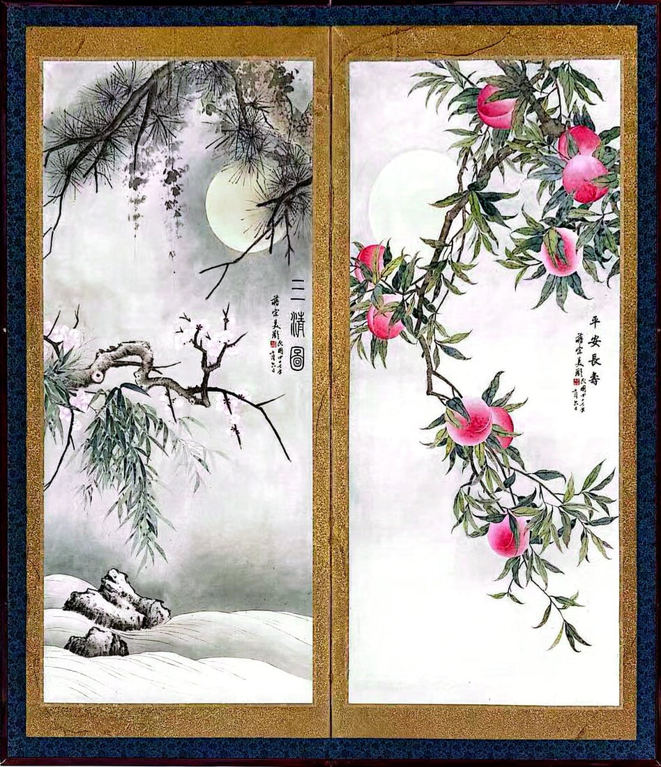 Peach and Longevity: Meiling Song Ink and Color on Paper: Dimension: 130x59x2cm