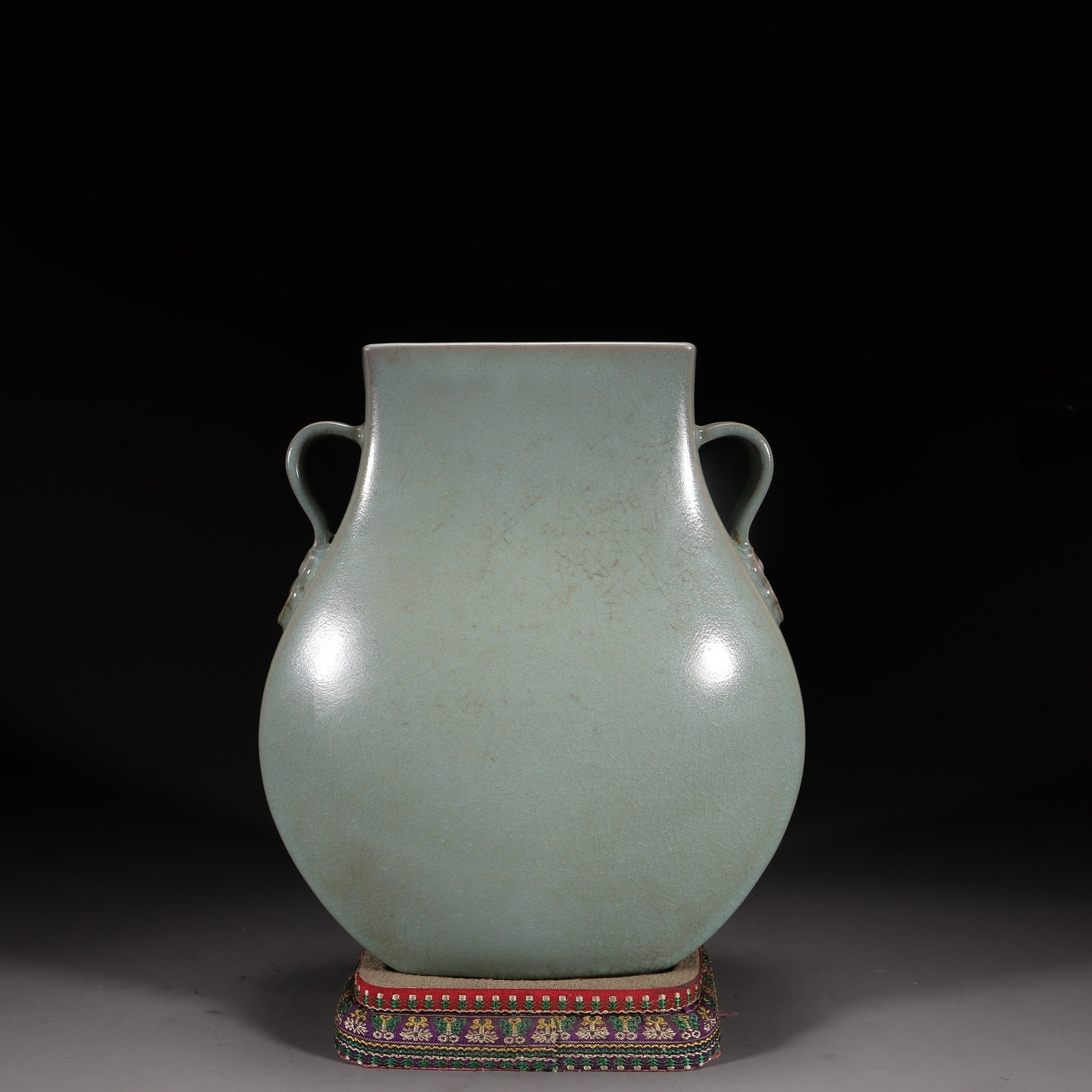 A Ru Ware Celadon Double-Eared Flask - 6