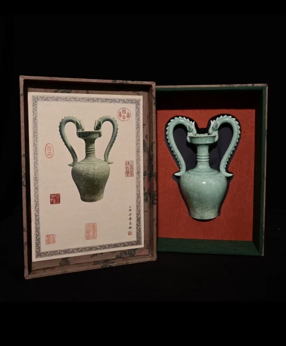 A Ru Ware Double-Dragon Vase: A Ru Ware Double-Dragon Vase. Height: 8.66in; Width: 6.50in.