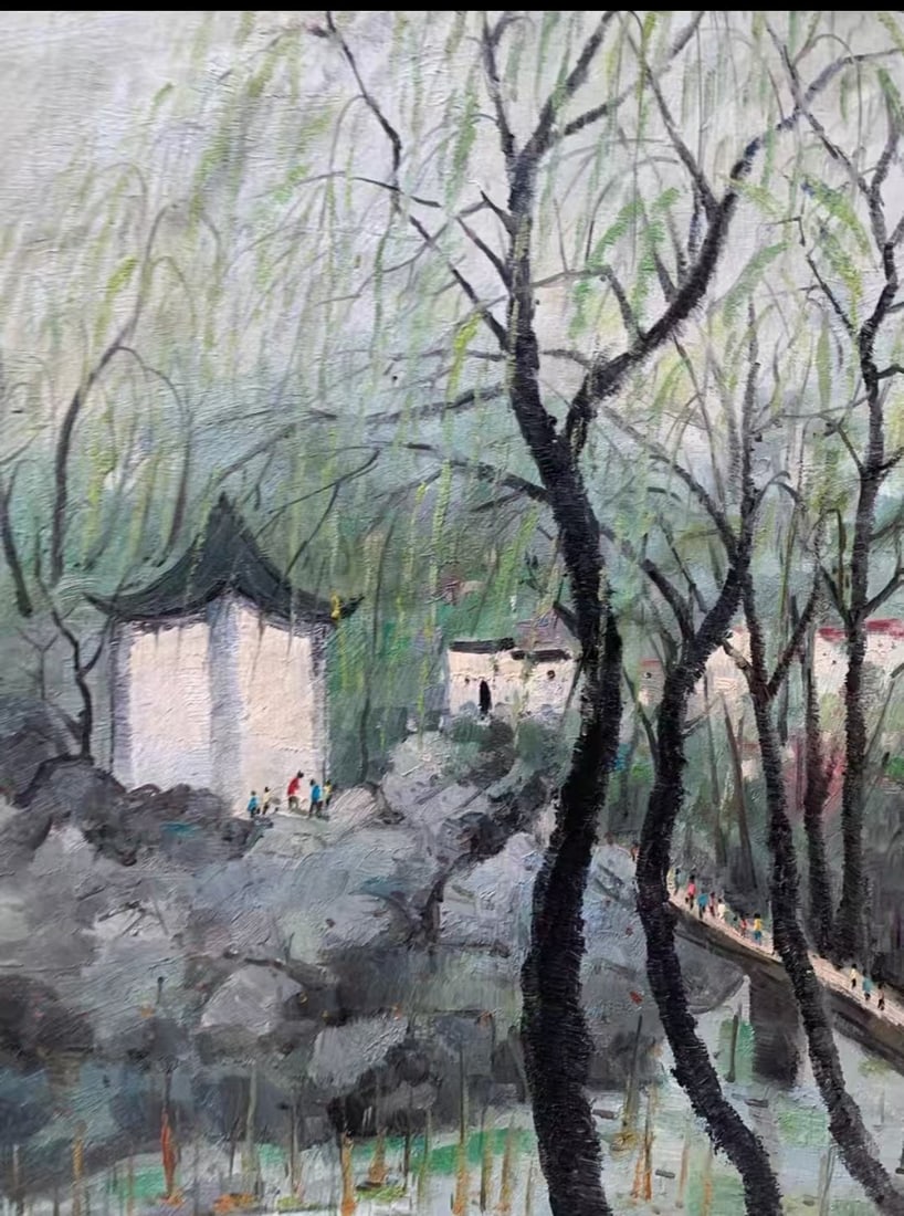 A Chinese Oil Painting: A Chinese Oil Painting. Dimensions: 23.62in x 35.43in.