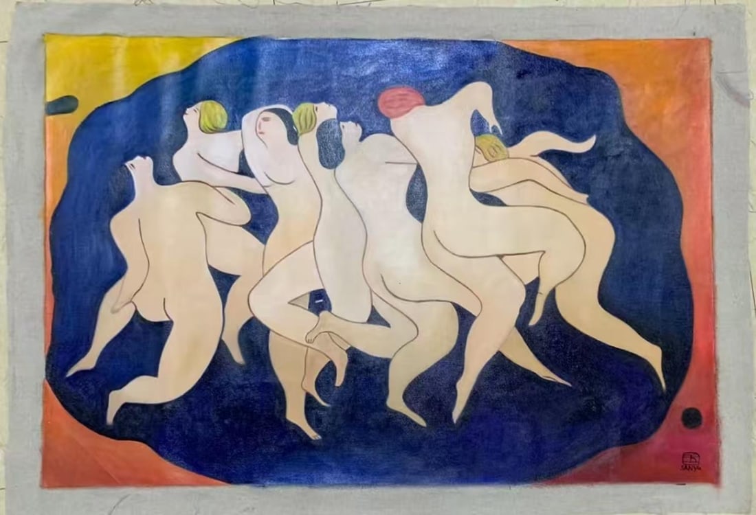 A Chinese Oil Painting: A Chinese Oil Painting. Dimensions: 31.50in x 47.24in.