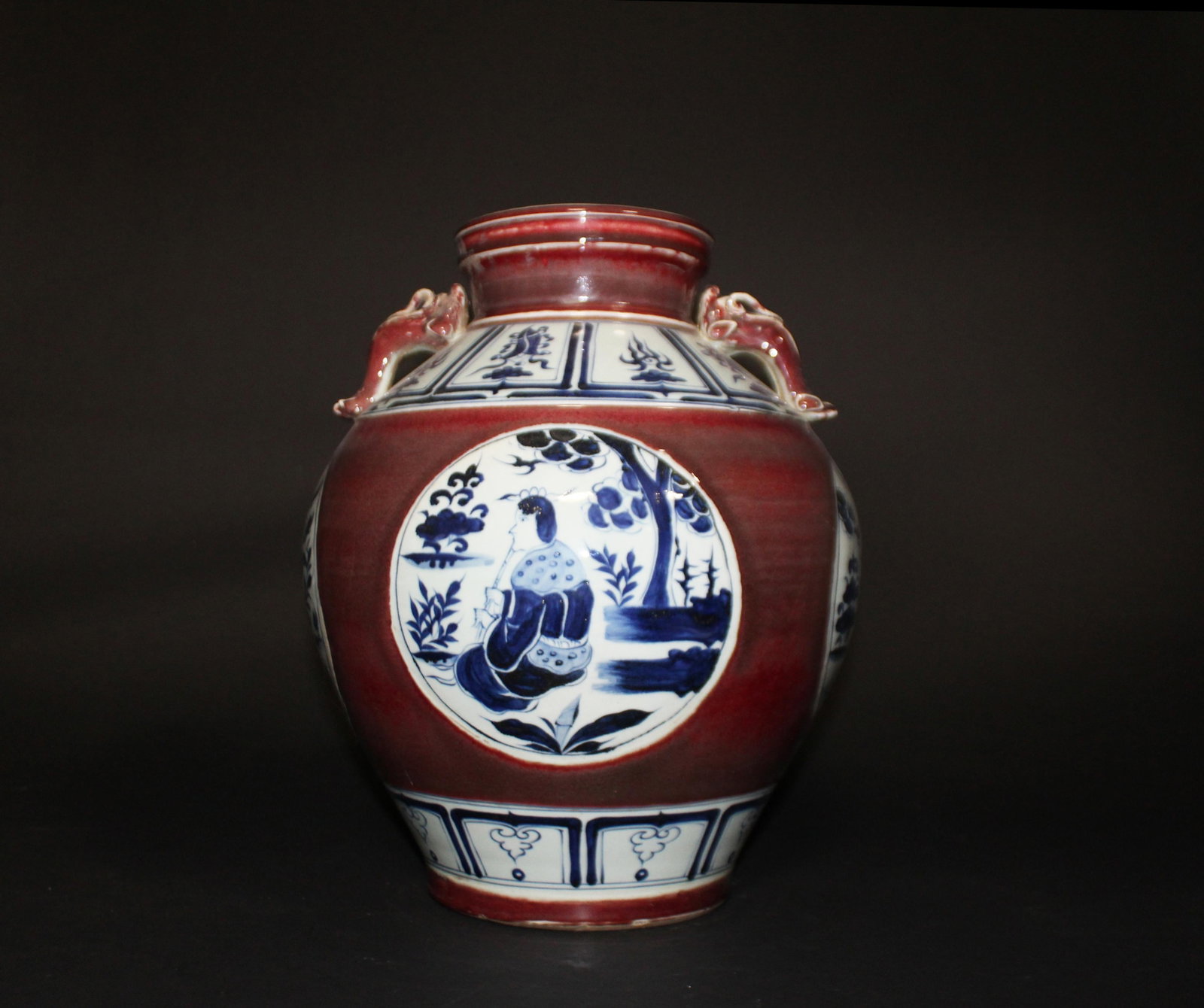 A Blue and Red Jar: A Blue and Red Jar. Dimensions: 15" x 12.5".