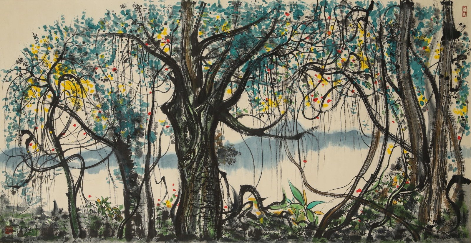 A Chinese Painting Attributed to Wu Guanzhong: A Chinese Painting depicting Landscape Attributed to Wu Guanzhong. Dimensions: 27.17 inches x 53.94 inches.