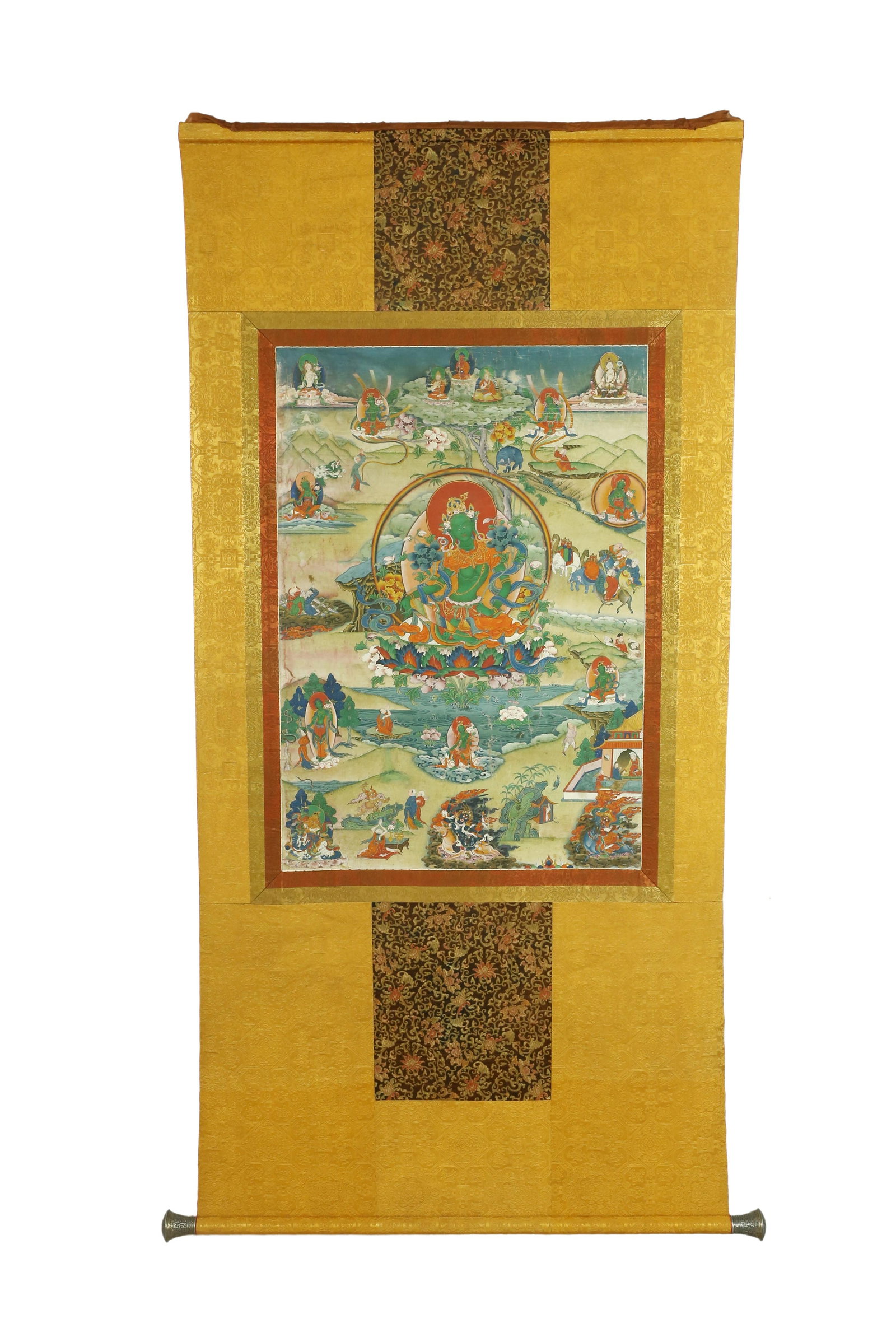 A TIBETAN THANGKA ON SILK FRAME (1 of 9)