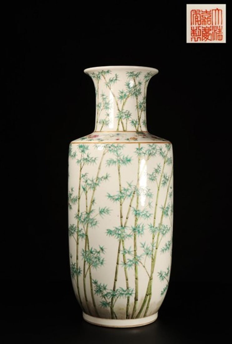 A Fencai Porcelain Vase: A Fencai Porcelain Vase."Jiaqing" mark at base.Height: 18.1in Diameter: 7.7in.